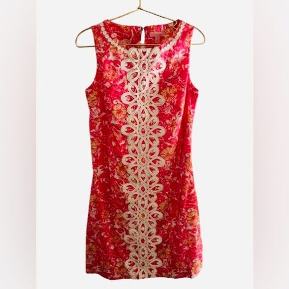 Lilly Pulitzer Dresses & Skirts - Lilly Pulitzer Pink Floral Mini Dress with White Lace